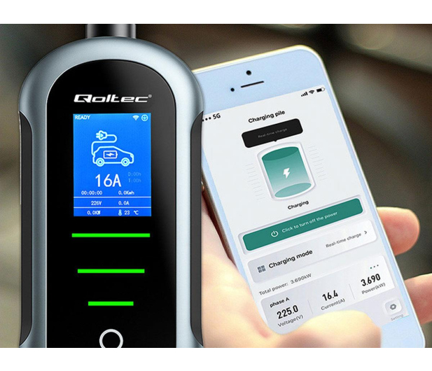 Qoltec Mobilna ładowarka EV z regulacją 2w1 Typ2 (11kW, 400V, 5m) - 1483419 - zdjęcie 6
